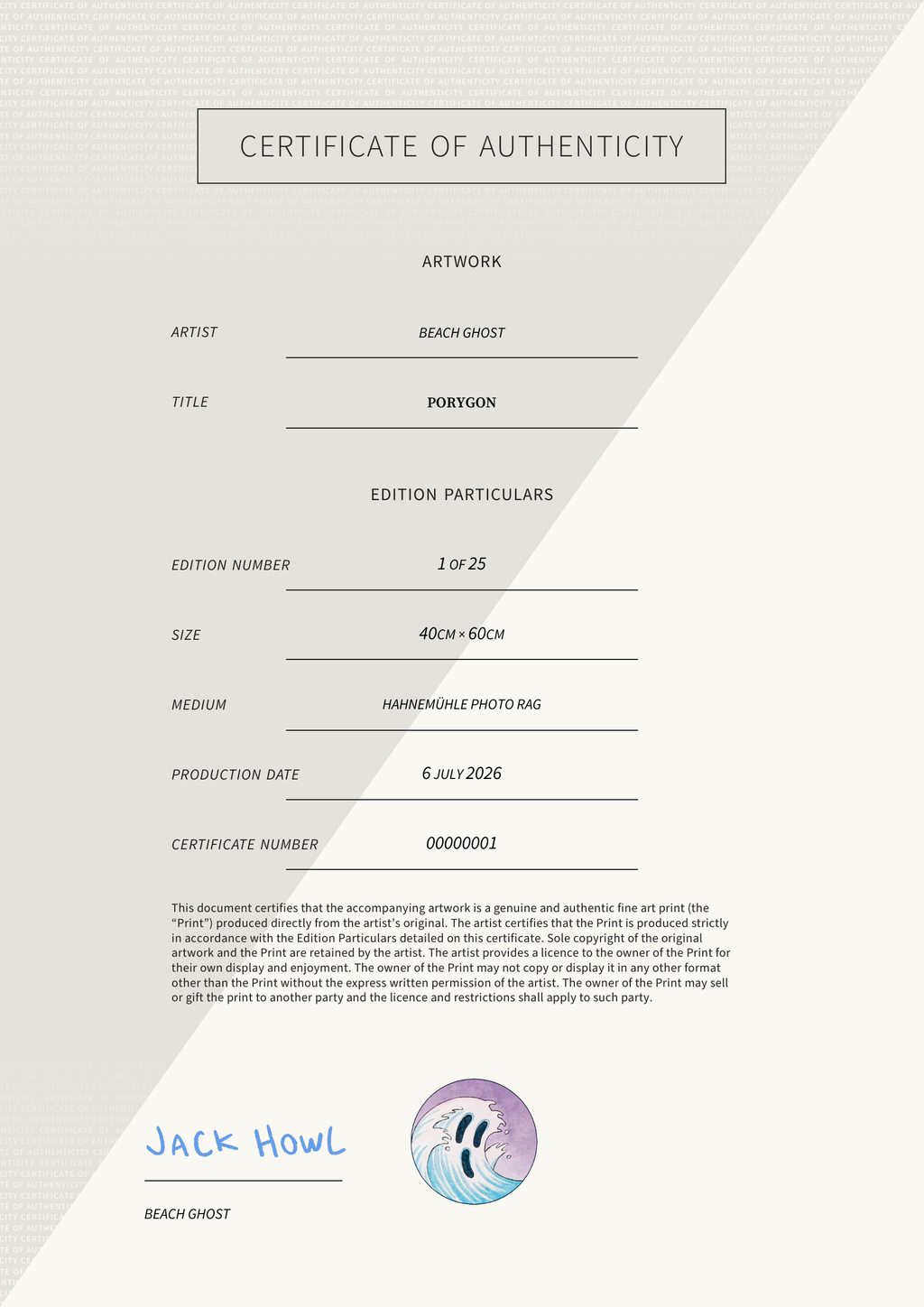 Porygon — Certificate of Authenticity